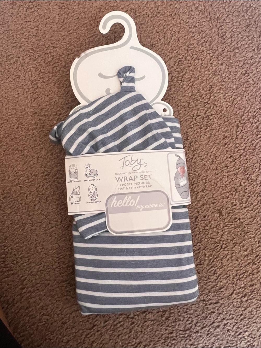 Blue & White Striped Kids Pajama Wrap Set - Hat and Wrap